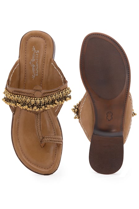 Shop 5elements Beige Embellished Ghunghroo Kolhapuri Flats at Aza Fashions Shop_5elements_Beige Embellished Ghunghroo Kolhapuri Flats _at_Aza_Fashions