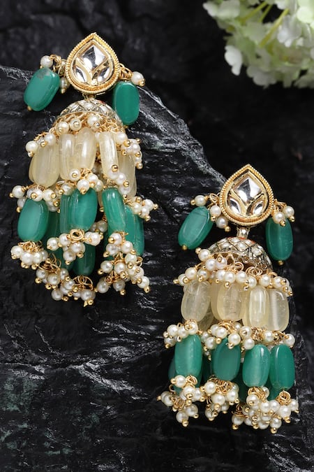 Dugran By Dugristyle_Multi Color Pearls, Stones Kundan, Natural And Drop Jhumkas _Online_at_Aza_Fashions