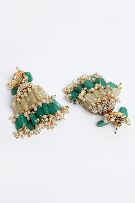 Buy_Dugran By Dugristyle_Multi Color Pearls, Stones Kundan, Natural And Drop Jhumkas _Online_at_Aza_Fashions