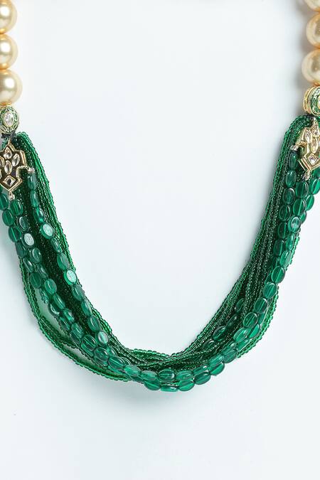 Buy Dugran By Dugristyle Green Kundan Pearl Natural Stone Layered Necklace Online at Aza Fashions Buy_Dugran By Dugristyle_Green Kundan Pearl Natural Stone Layered Necklace _Online_at_Aza_Fashions