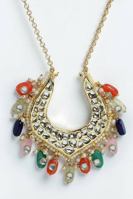 Buy Dugran By Dugristyle Multi Color Kundan Pearl Stone Drop Pendant Necklace Online at Aza Fashions Buy_Dugran By Dugristyle_Multi Color Kundan Pearl Stone Drop Pendant Necklace _Online_at_Aza_Fashions
