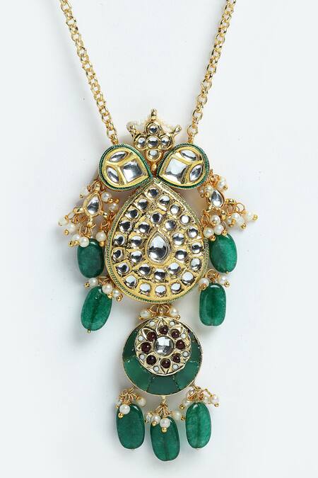 Buy Dugran By Dugristyle Gold Kundan, Pearls And Faux Emerald Pendant Necklace Online at Aza Fashions Buy_Dugran By Dugristyle_Gold Kundan, Pearls And Faux Emerald Pendant Necklace _Online_at_Aza_Fashions