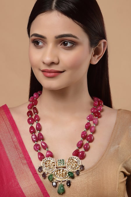 Dugran By Dugristyle Kundan, Pearl & Stone Layered Pendant Necklace 