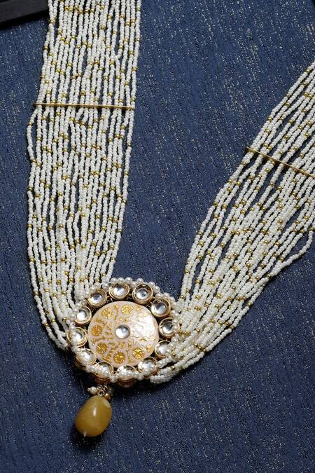 Dugran By Dugristyle_Multi Color Layered Pearl Chain Floral Pendant Necklace_Online_at_Aza_Fashions