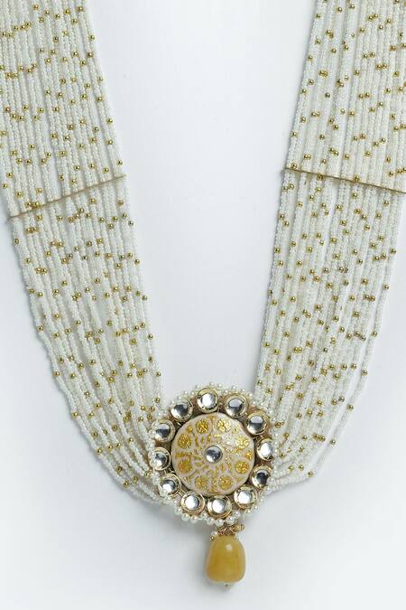 Buy_Dugran By Dugristyle_Multi Color Layered Pearl Chain Floral Pendant Necklace_Online_at_Aza_Fashions