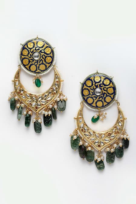 Dugran By Dugristyle Gold Plated Floral Chandbalis with Sapphire 