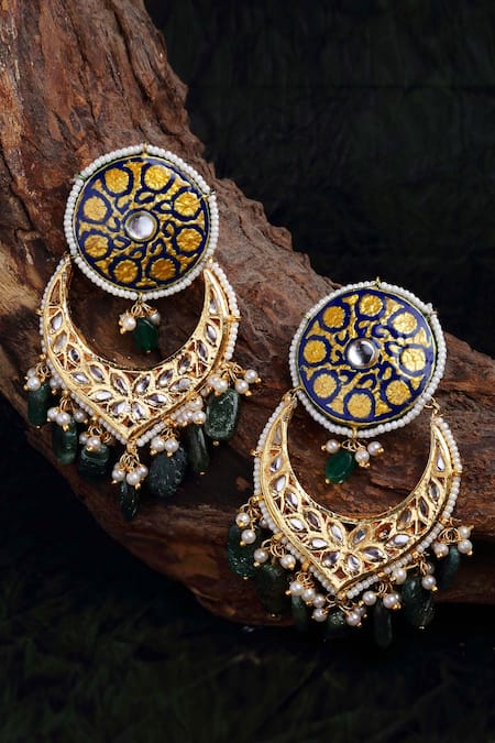 Dugran By Dugristyle_Multi Color Pearls, Stones, Rhinestones Kundan, And Sapphire Chandbalis _Online_at_Aza_Fashions