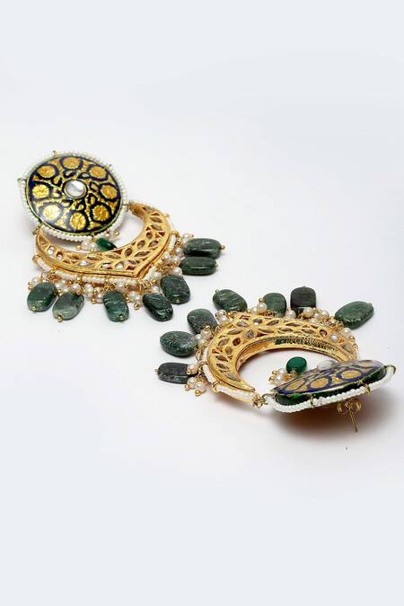 Buy_Dugran By Dugristyle_Multi Color Pearls, Stones, Rhinestones Kundan, And Sapphire Chandbalis _Online_at_Aza_Fashions