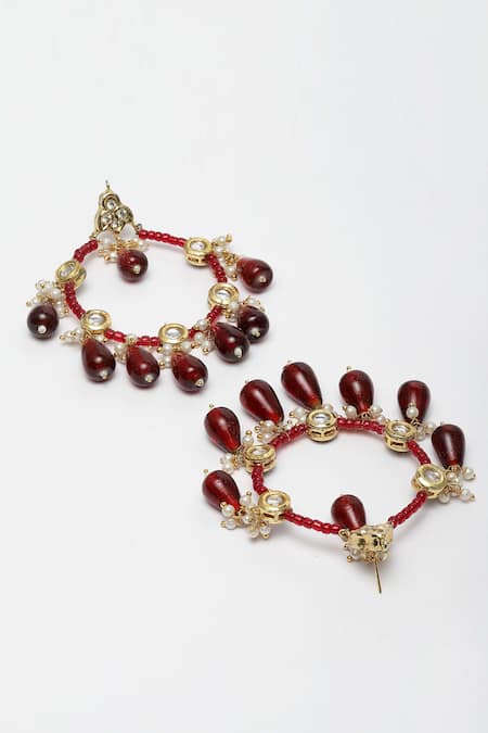 Buy_Dugran By Dugristyle_Red Pearls, Stones, Beads Kundan, And Ruby Hoop Earrings _Online_at_Aza_Fashions