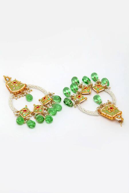 Buy_Dugran By Dugristyle_Gold Plated Pearls, Stones Kundan, And Natural Chandelier Earrings _Online_at_Aza_Fashions