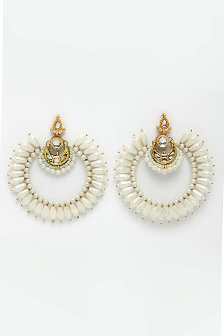 Dugran By Dugristyle Gold Plated Kundan Pearl Embellished Chandbalis