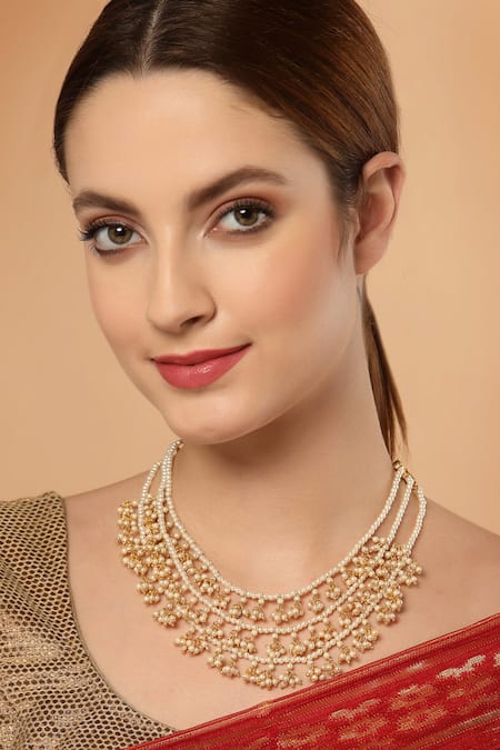 Shop Dugran By Dugristyle Gold Pearl And Kundan Layered Necklace at Aza Fashions Shop_Dugran By Dugristyle_Gold Pearl And Kundan Layered Necklace _at_Aza_Fashions