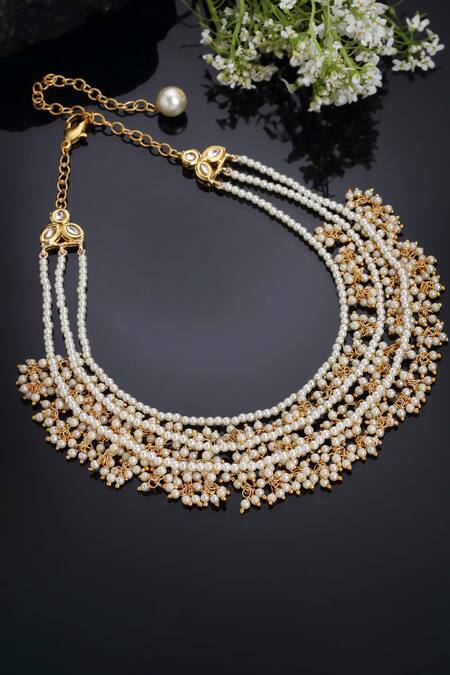 Dugran By Dugristyle Gold Pearl And Kundan Layered Necklace Online at Aza Fashions Dugran By Dugristyle_Gold Pearl And Kundan Layered Necklace _Online_at_Aza_Fashions