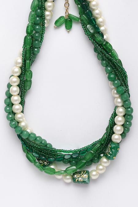 Buy_Dugran By Dugristyle_Green Gold Plated Layered Necklace With Stones _Online_at_Aza_Fashions