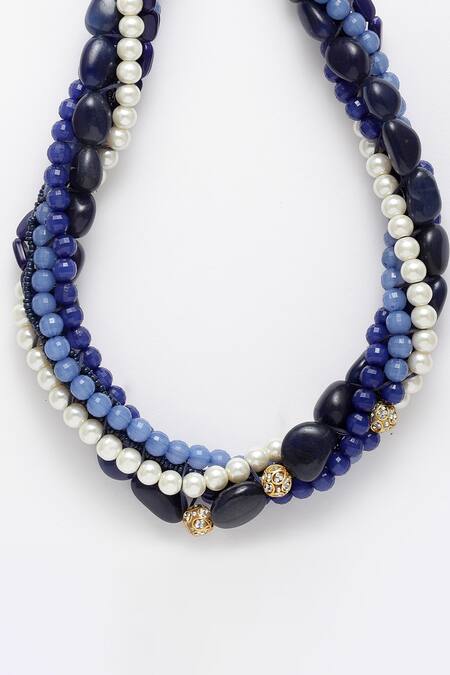 Buy_Dugran By Dugristyle_Blue Pearls And Kundan Layered Necklace _Online_at_Aza_Fashions