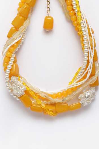Buy_Dugran By Dugristyle_Yellow Kundan Pearl And Natural Stone Layered Necklace _Online_at_Aza_Fashions