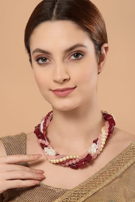 Shop_Dugran By Dugristyle_Multi Color Multi-color Layered Kundan Pearl Necklace _at_Aza_Fashions