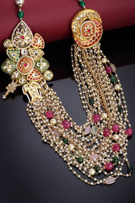 Dugran By Dugristyle_Multi Color Kundan, Pearl And Natural Stone Layered Necklace _Online_at_Aza_Fashions
