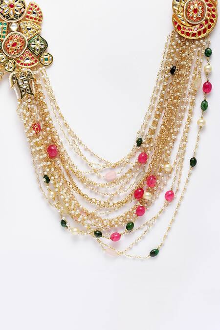 Buy Dugran By Dugristyle Multi Color Kundan, Pearl And Natural Stone Layered Necklace Online at Aza Fashions Buy_Dugran By Dugristyle_Multi Color Kundan, Pearl And Natural Stone Layered Necklace _Online_at_Aza_Fashions