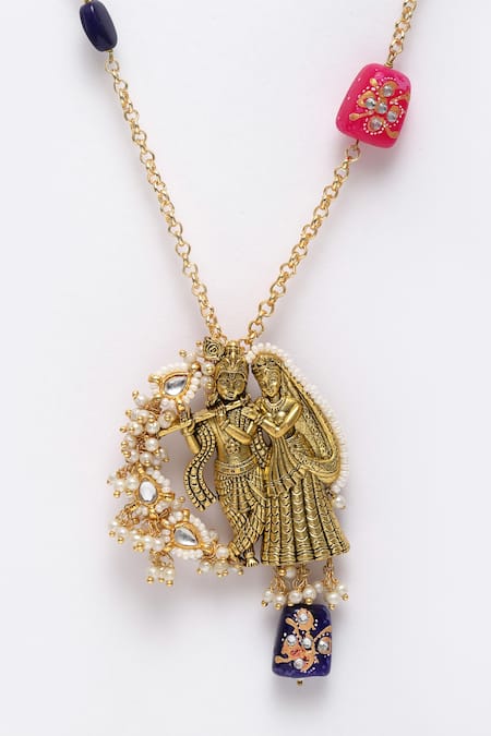 Buy Dugran By Dugristyle Multi Color Temple Motif Kundan And Pearl Pendant Necklace Online at Aza Fashions Buy_Dugran By Dugristyle_Multi Color Temple Motif Kundan And Pearl Pendant Necklace _Online_at_Aza_Fashions