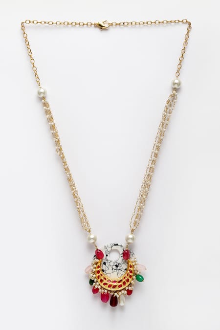 Dugran By Dugristyle Gold Kundan Crescent Moon Pendant Necklace 