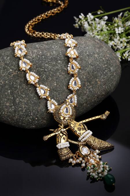 Dugran By Dugristyle_Multi Color Temple Motif Krishna Hand Pendant Necklace _Online_at_Aza_Fashions