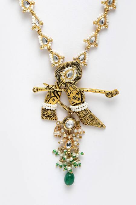 Buy_Dugran By Dugristyle_Multi Color Temple Motif Krishna Hand Pendant Necklace _Online_at_Aza_Fashions