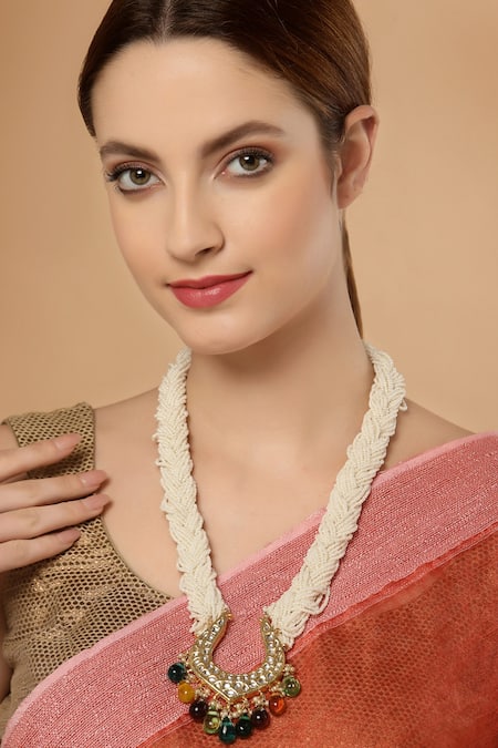 Dugran By Dugristyle Pearl Layered Twisted Chain Stone Drop Necklace 