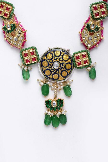 Buy_Dugran By Dugristyle_Multi Color Kundan, Pearl And Natural Stone Necklace _Online_at_Aza_Fashions