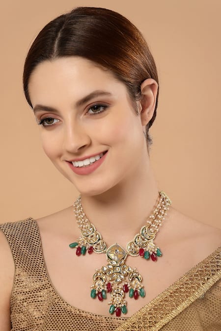Dugran By Dugristyle Meenakari Kundan Pearls & Stone Necklace 