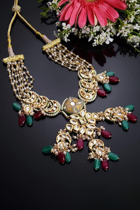 Dugran By Dugristyle_Multi Color Meenakari Kundan Pearls And Stone Necklace _Online_at_Aza_Fashions