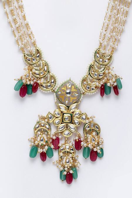 Buy_Dugran By Dugristyle_Multi Color Meenakari Kundan Pearls And Stone Necklace _Online_at_Aza_Fashions