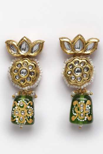 Dugran By Dugristyle Gold Plated Pearls, Stones Kundan And Faux Emerald Necklace Set Online at Aza Fashions Dugran By Dugristyle_Gold Plated Pearls, Stones Kundan And Faux Emerald Necklace Set _Online_at_Aza_Fashions