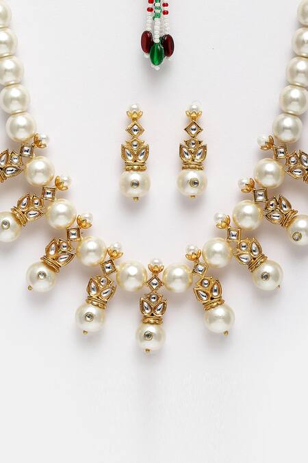 Dugran By Dugristyle Gold Plated Pearls, Stones Kundan And Drop Necklace Set at Aza Fashions Dugran By Dugristyle_Gold Plated Pearls, Stones Kundan And Drop Necklace Set _at_Aza_Fashions