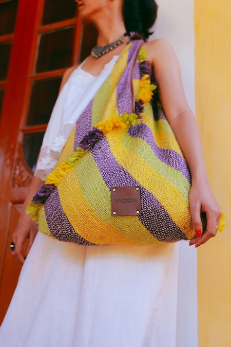 Swarang Designs Yellow Handwoven Holiday Jhola Bag