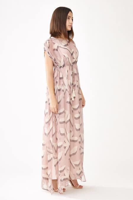 Koai_Pink Chiffon Floral Print Round Kaftan Dress _Online_at_Aza_Fashions