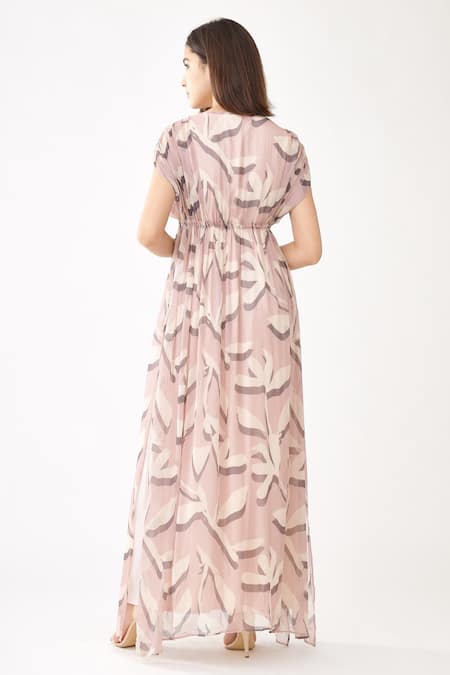 Buy_Koai_Pink Chiffon Floral Print Round Kaftan Dress _Online_at_Aza_Fashions
