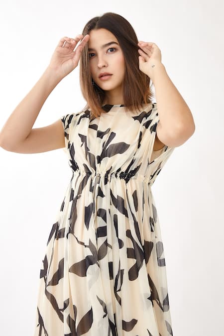 Buy Koai White Chiffon Floral Print Round Kaftan Dress Online at Aza Fashions Buy_Koai_White Chiffon Floral Print Round Kaftan Dress _Online_at_Aza_Fashions