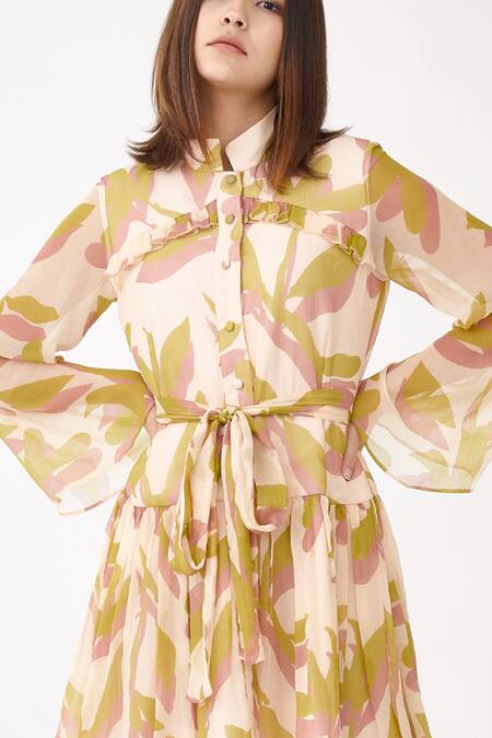 Buy_Koai_Peach Chiffon Floral Print Band Short Dress _Online_at_Aza_Fashions