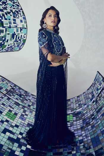 Buy Blue Tulle Embellished Bugle Beads Aiden Cape Style Gown With Inner For Women by Not So Serious By Pallavi Mohan Online at Aza Fashions. Buy Blue Tulle Embellished Bugle Beads Aiden Cape Style Gown With Inner For Women by Not So Serious By Pallavi Mohan Online at Aza Fashions.