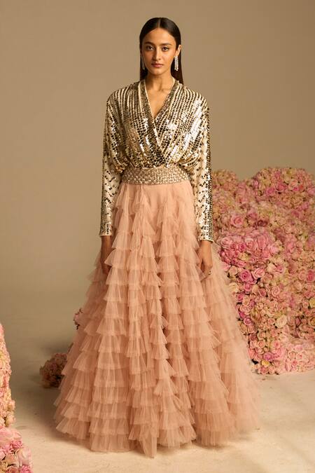 Not So Serious By Pallavi Mohan_Pink Tulle Plain Lucius Frill Skirt _Online_at_Aza_Fashions