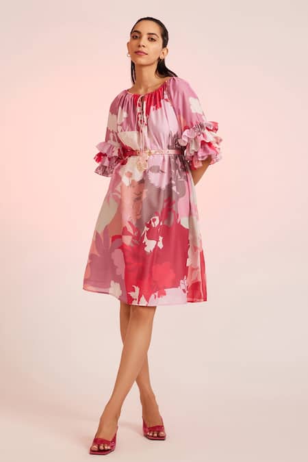Pankaj & Nidhi Floral Ruffle Sleeve Dress 