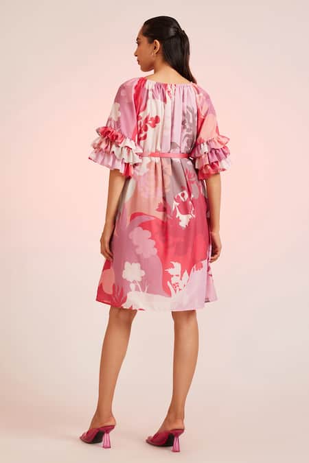 Pankaj & Nidhi Floral Ruffle Sleeve Dress 