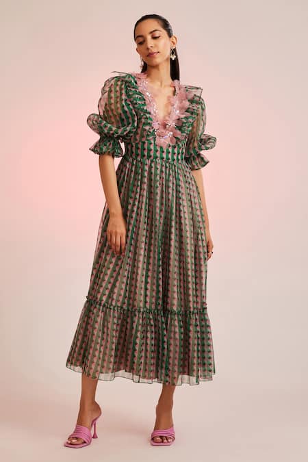 Pankaj & Nidhi Porta Puff Sleeve Dress 