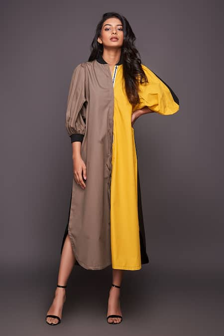 Deepika Arora Color Block Puff Sleeve Dress 