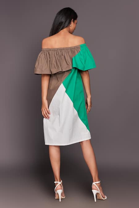 Deepika Arora Colorblock Cotton Off Shoulder Dress 