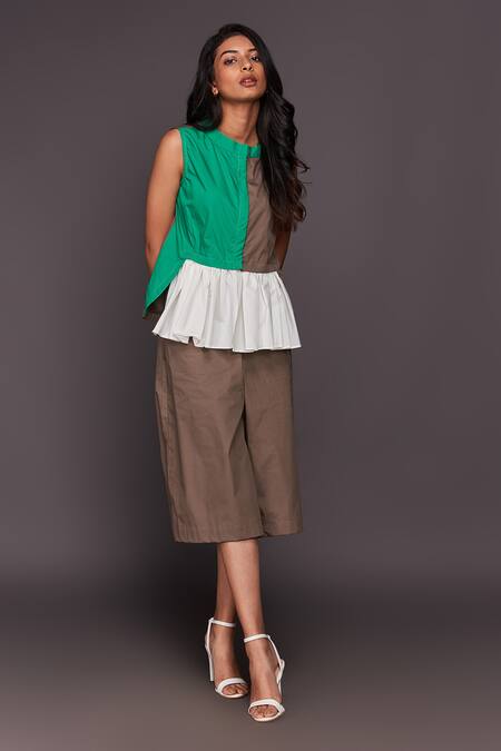 Buy Deepika Arora Multi Color 100% Cotton Round Colorblock Peplum Top And Culottes Set Online at Aza Fashions Buy_Deepika Arora_Multi Color 100% Cotton Round Colorblock Peplum Top And Culottes Set_Online_at_Aza_Fashions