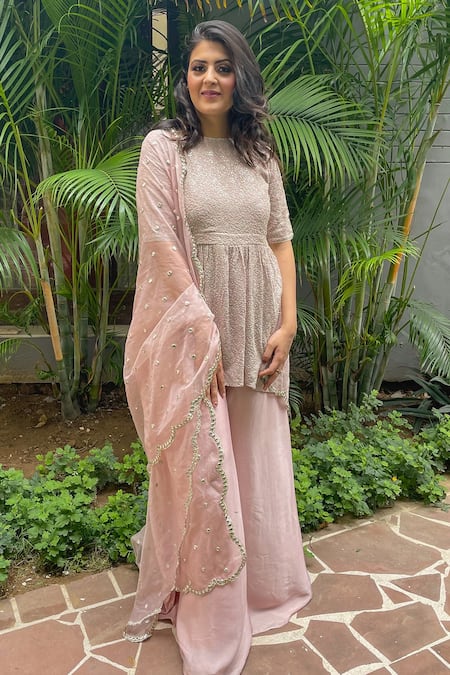 Ewaz Embroidered Peplum Kurta Sharara Set 