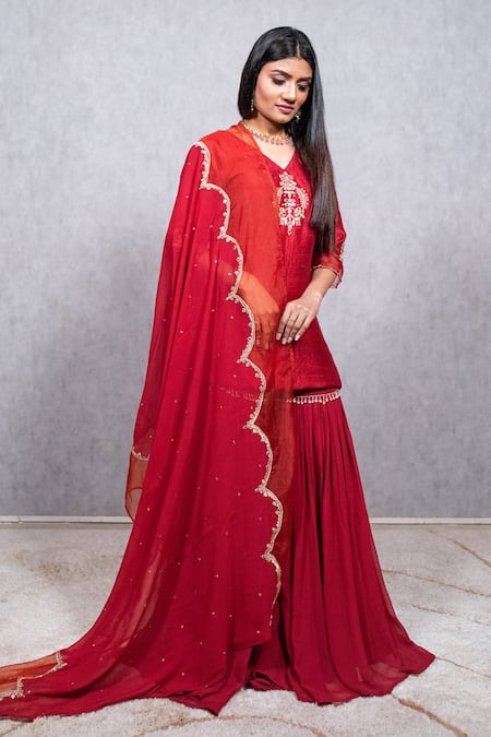 Ewaz Floral Embroidered Kurta Gharara Set 