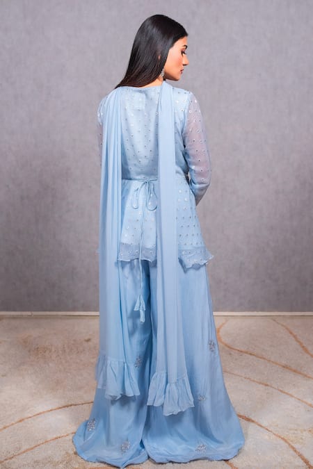 Ewaz Hand Embroidered Peplum Kurta Sharara Set 